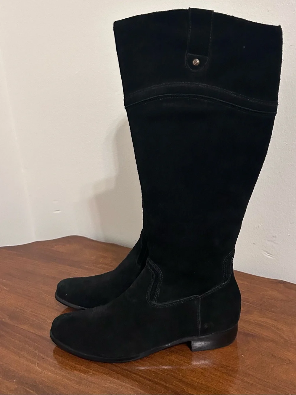 Corso Como Black Suede Tall Leather Riding Zip Flat Boots Women’s Size 8
